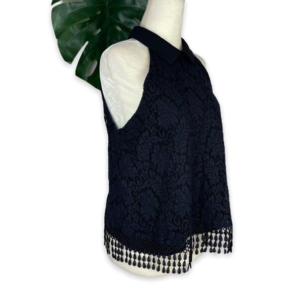 Collective Concepts Peter Pan Collared Top in Black Floral Lace - Picture 3 of 10